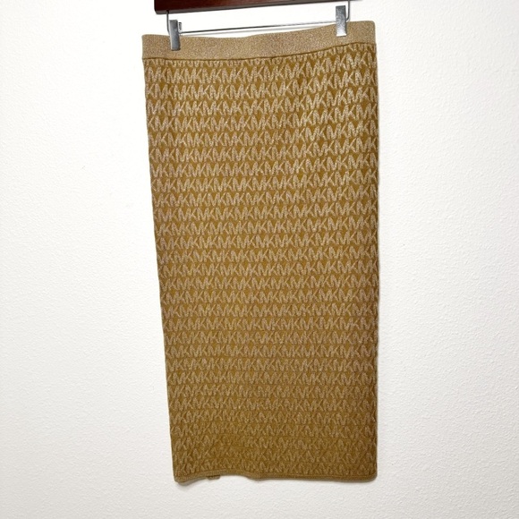 MICHAEL KORS Women Logo knit long Skirt Metallic Husk Slit NWT Size L $110 - Picture 8 of 10